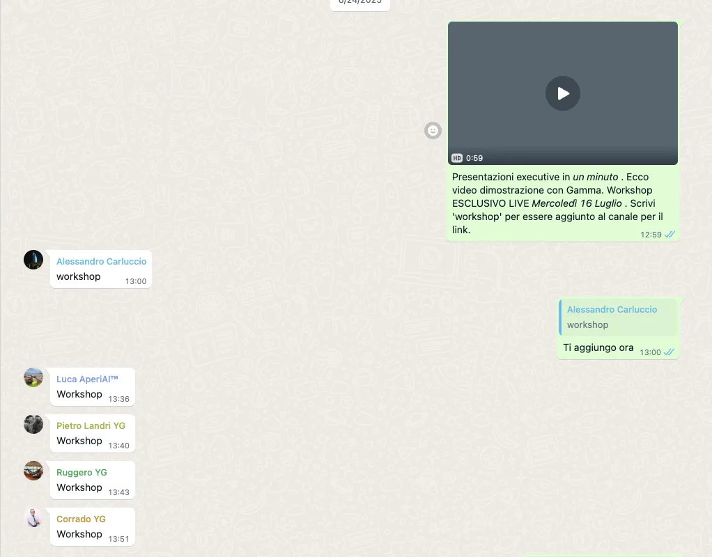 Canale WhatsApp della community: le risposte «workshop» all'invito per il 16 luglio